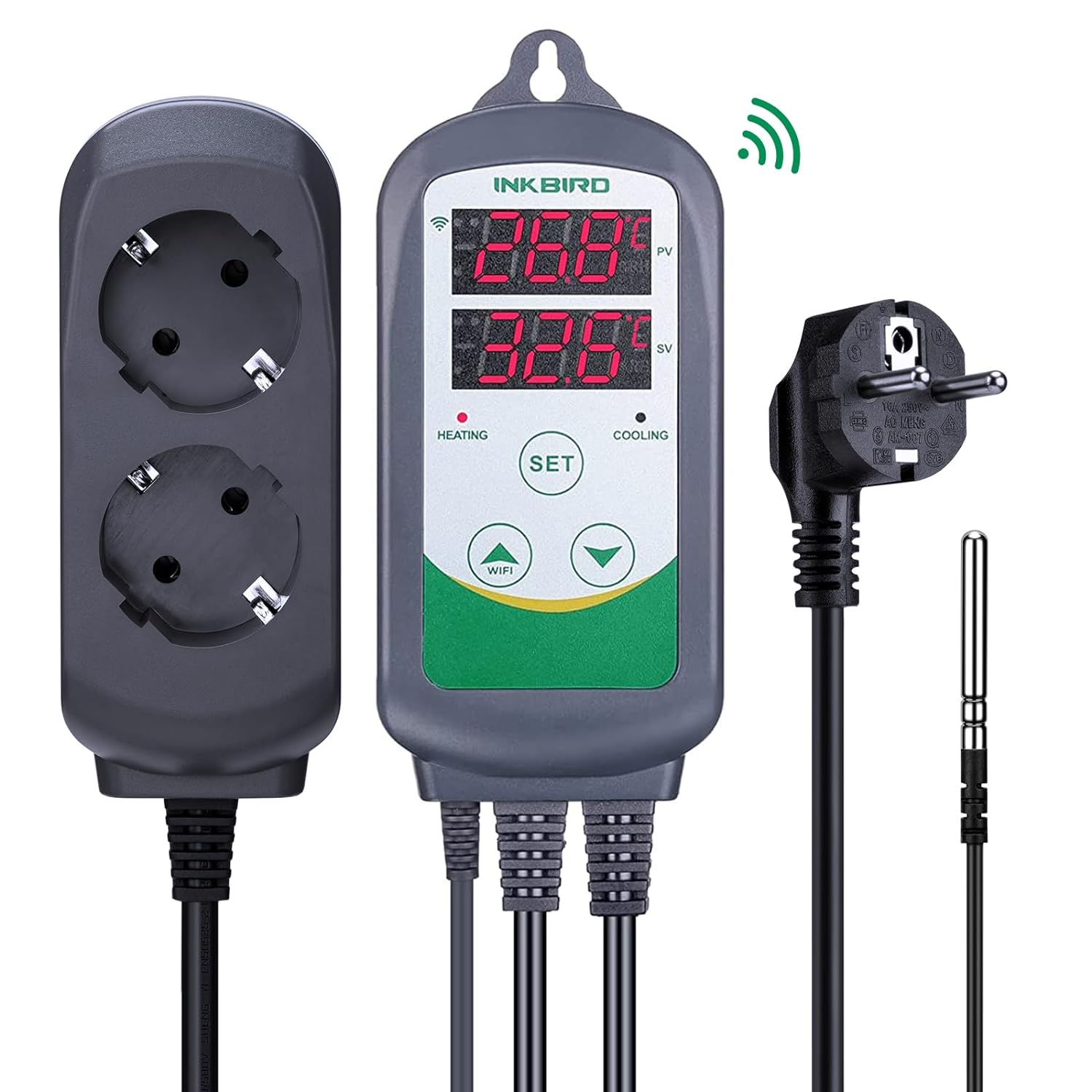 Wifi Thermostat - Inkbird ตัวควบคุมอุณหภูมิดิจิตอลแบบ ITC-308-WiFi 220V เต้าเสียบปลั๊กแบบยุโรปสำหรับบอลลูนแก้วถังหมักเรือนกระจก