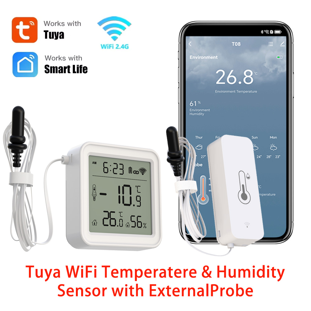 Wifi Thermostat - ทูยา ไวไฟเซ็นเซอร์วัดอุณหภูมิและความชื้นพร้อมไฮโกรมิเตอร์แบบภายนอกสำหรับการตรวจสอบระยะไกล ทำงานร่วมกับอเล็กซา ยานเด็กซ์ สมาร์ทไลฟ์